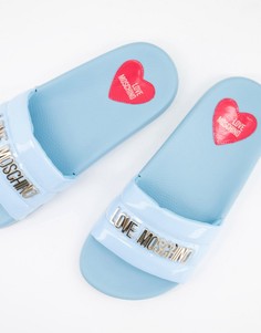 Голубые шлепанцы с мягким верхом и логотипом Love Moschino-Голубой
