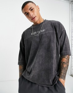 Черная рубашка в стиле oversized из плотной ткани с контрастной строчкой и эффектом кислотной стирки ASOS Dark Future-Черный цвет