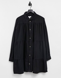 Черное ярусное платье-рубашка из денима Topshop-Черный цвет