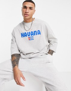 Cерая меланжевая футболка в стиле оversized с принтом "Havana" ASOS DESIGN-Серый