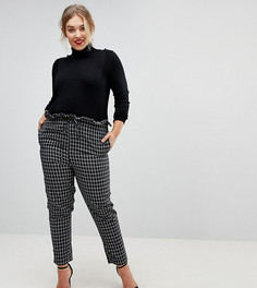 Брюки в клетку с присборенной талией Fashion Union Plus-Черный