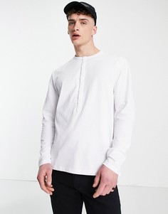 Белый свободный лонгслив с пуговицами на воротнике ASOS DESIGN