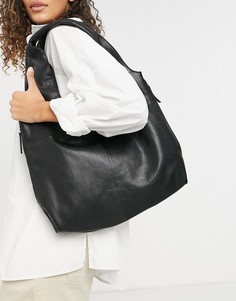 Черная кожаная сумка на плечо с декоративной молнией Object-Черный цвет