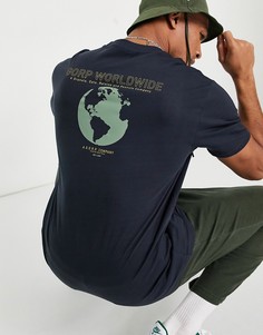 Темно-синяя oversized-футболка с принтом на спине "Worldwide" Only & Sons-Темно-синий