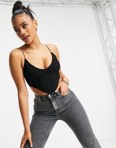 Черный топ на бретельках в корсетном стиле с высоким лифом Missguided-Черный цвет