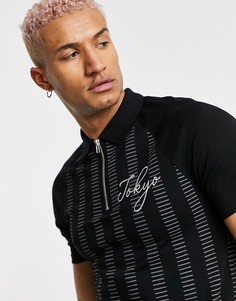 Черная футболка-поло с короткой молнией и вышивкой "Tokyo City" ASOS DESIGN-Черный цвет