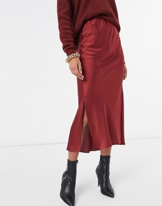 Бордовая атласная юбка миди косого кроя в стиле комбинации ASOS DESIGN-Многоцветный