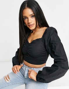 Черный топ со сборками Missguided-Черный цвет