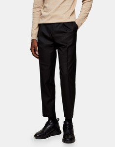 Черные зауженные брюки из саржи Topman-Черный цвет
