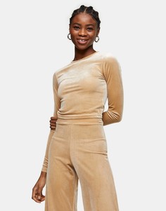 Бежевый велюровый лонгслив Topshop-Золотистый