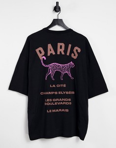 Черная oversized футболка с принтом "Paris" на спине ASOS DESIGN-Черный