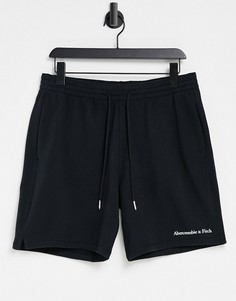 Черные трикотажные шорты с логотипом-надписью Abercrombie & Fitch-Черный цвет