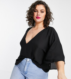 Черная шифоновая футболка с V-образным вырезом ASOS DESIGN Curve-Черный