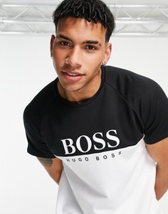 Черно-белая футболка с жаккардовым логотипом на груди BOSS Bodywear-Черный цвет