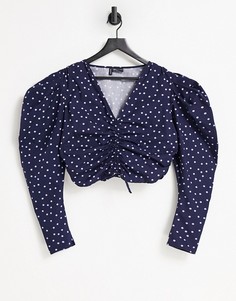 Топ в горошек из хлопка со сборками спереди ASOS DESIGN-Многоцветный