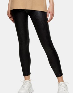Черные леггинсы из искусственной змеиной кожи Topshop-Коричневый цвет