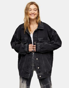 Черная выбеленная джинсовая куртка в винтажном стиле размера XL Topshop-Черный цвет