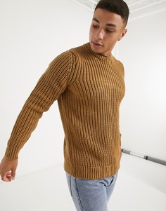 Плотный вязаный джемпер светло-коричневого цвета в рубчик ASOS DESIGN-Коричневый