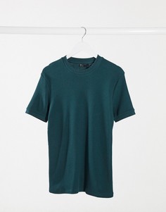 Темно-зеленая облегающая футболка из плотной вафельной ткани ASOS DESIGN-Зеленый цвет