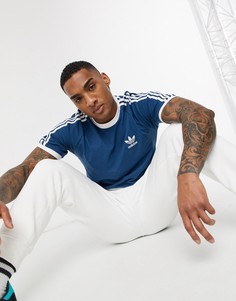 Синяя футболка с тремя полосками adidas Originals-Серый