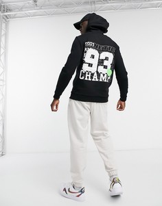 Черный худи с большим принтом на спине ASOS DESIGN