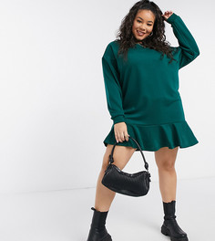 Хвойно-зеленое платье-свитшот в стиле oversized с оборкой по нижнему краю ASOS DESIGN Curve-Зеленый