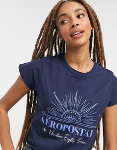 Темно-синяя укороченная футболка из мягкой ткани с принтом рассвета Aeropostale-Темно-синий