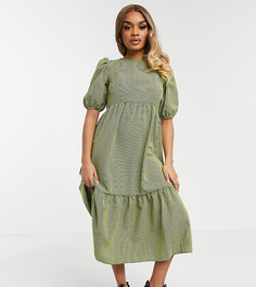 Черное платье миди в клетку New Look Petite-Черный цвет