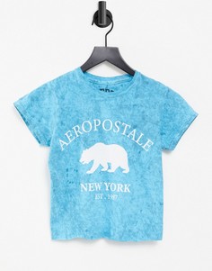 Зеленая выбеленная футболка с надписью "NY" и принтом медведя Aeropostale-Зеленый цвет