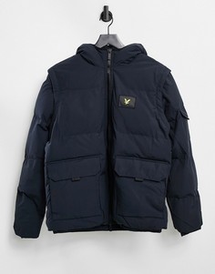 Пуховик 2 в 1 из рипстопа Lyle & Scott-Темно-синий