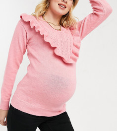 Розовый вязаный джемпер с оборками на воротнике Mamalicious Maternity-Розовый цвет Mama.Licious