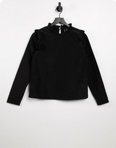 Черная футболка с высоким воротом и оборками Vero Moda-Черный цвет