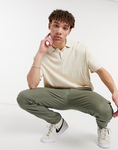 Бежевая трикотажная oversized-футболка с воротником поло ASOS DESIGN-Нейтральный