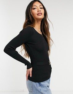 Черный трикотажный топ облегающего кроя с поясом и лентой на спине River Island-Черный цвет