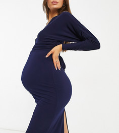 Темно-синее облегающее платье с длинными рукавами Queen Bee Maternity-Темно-синий