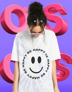 Футболка в стиле oversized со спиральным принтом тай-дай и надписью "Be happy" ASOS DESIGN-Зеленый цвет