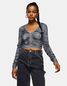 Серый топ со змеиным принтом и присборенными рукавами Topshop-Коричневый цвет