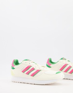 Кремово-белые кроссовки adidas Origianls Special 21 с розовыми и зелеными деталями-Белый