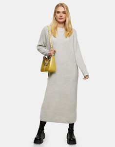 Серое меланжевое платье-джемпер миди Topshop-Коричневый цвет