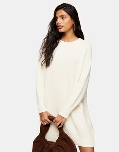 Вязаное платье мини цвета слоновой кости с круглым вырезом Topshop-Коричневый цвет