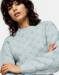 Голубой укороченный джемпер с отделкой строчкой Topshop
