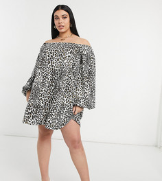 Свободное платье-свитшот мини с леопардовым принтом ASOS DESIGN Curve-Черный цвет