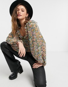 Блузка с объемными рукавами и пестрым принтом Free People Mabel-Многоцветный
