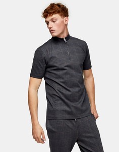 Черное поло на молнии до груди в клетку Topman-Черный цвет