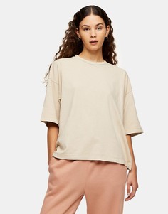 Светло-бежевая выбеленная oversized-футболка Topshop-Коричневый цвет
