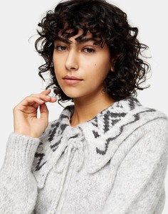 Серый вязаный кардиган с узором «фэйр-айл» на воротнике Topshop