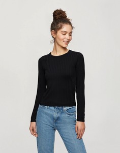 Черная футболка с длинными рукавами в рубчик Miss Selfridge-Черный цвет