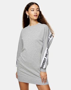 Серое меланжевое платье-свитшот с надписью "2nd Life" Topshop-Серый