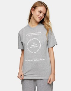 Серая меланжевая футболка с принтом "2nd Life" Topshop-Коричневый цвет