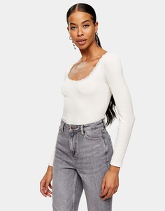 Розовая футболка с кружевной отделкой Topshop-Розовый